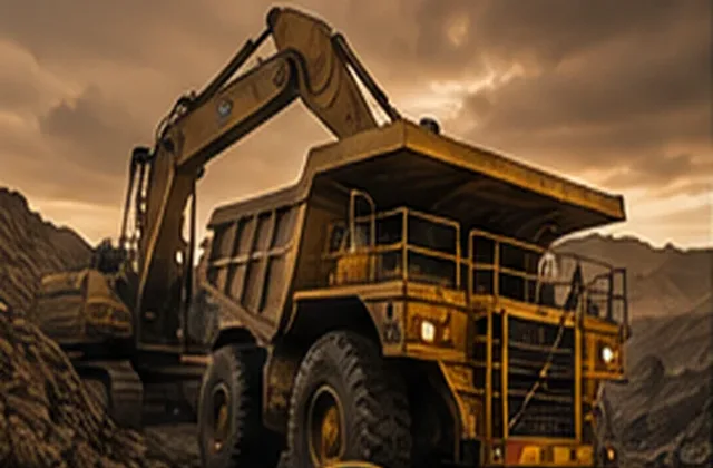 Mine haul truck standing idle on a working pit floor