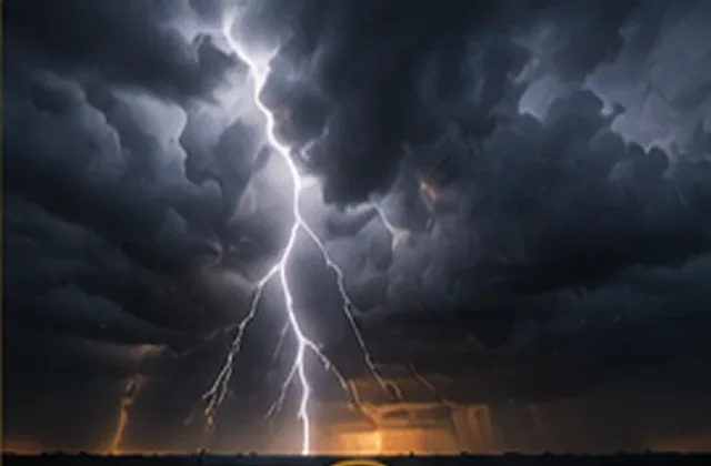 Storm clouds over an industrial yard