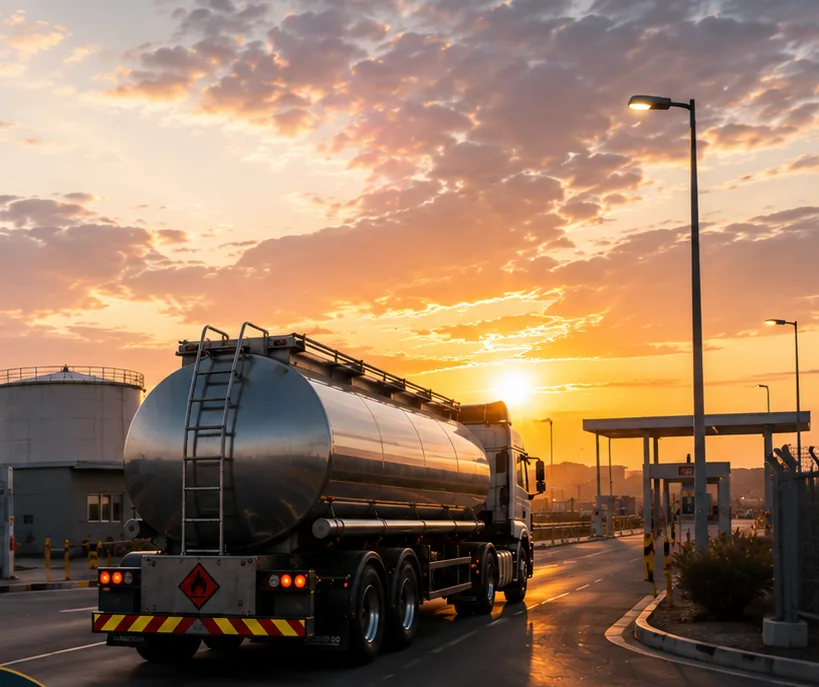 Fuel storage terminal at dusk