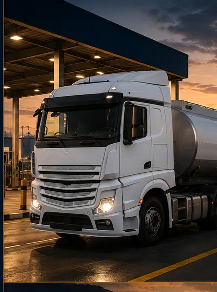 Road tanker loading at a fuel terminal bay