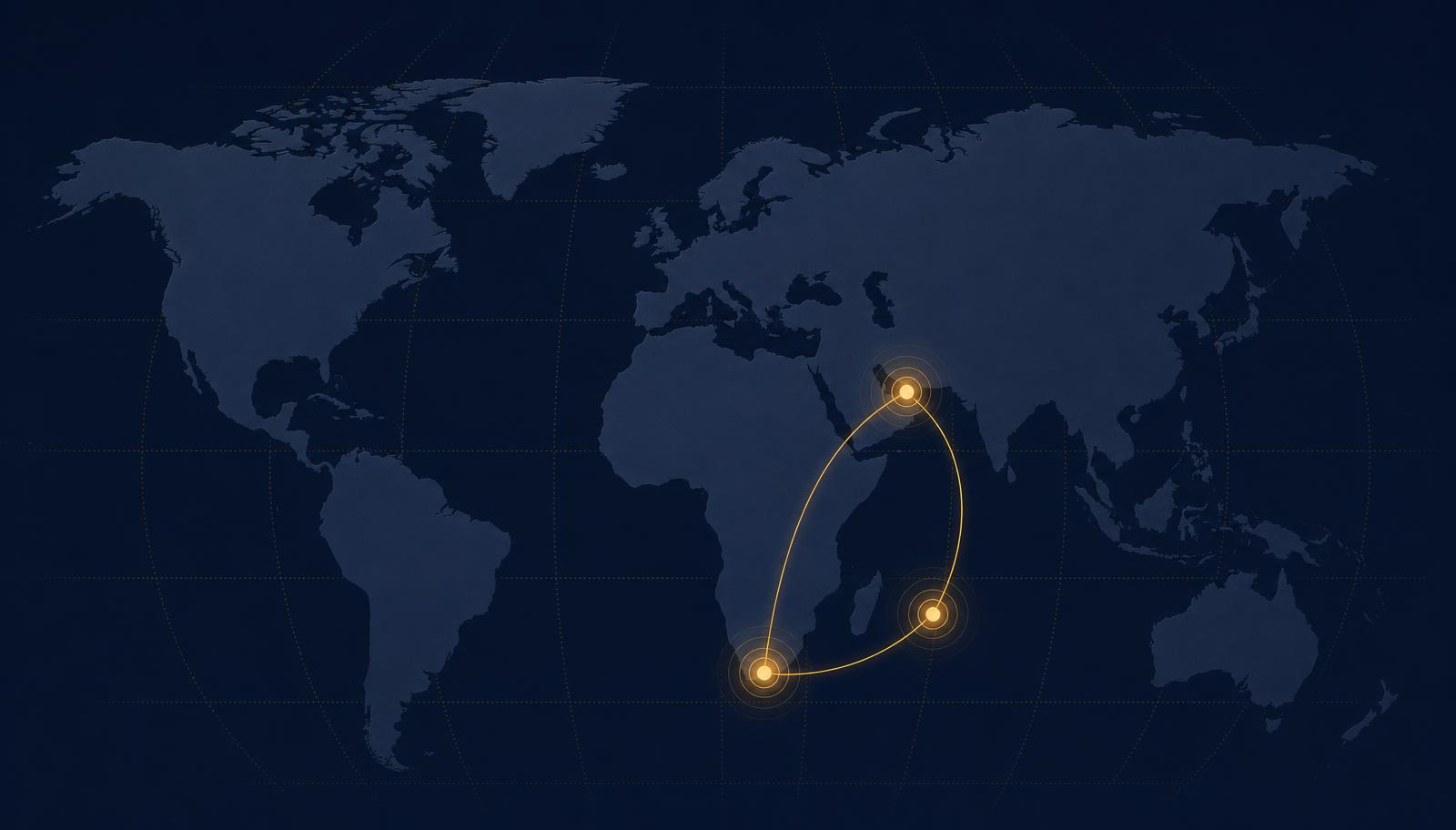 World map highlighting S&S Global supply routes linking Dubai, Mauritius and Southern Africa